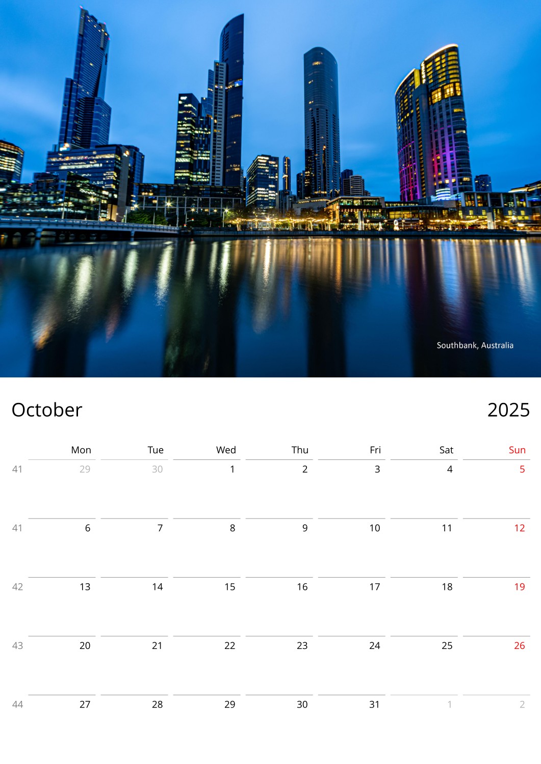 Page of the Personalised Architecture Wall Calendar by Istvan Maar Photography in English week starts on Monday - October