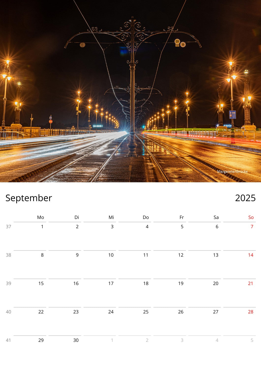 Page of a Unique Budapest Travel Wall Calendar by Istvan Maar Photography in German