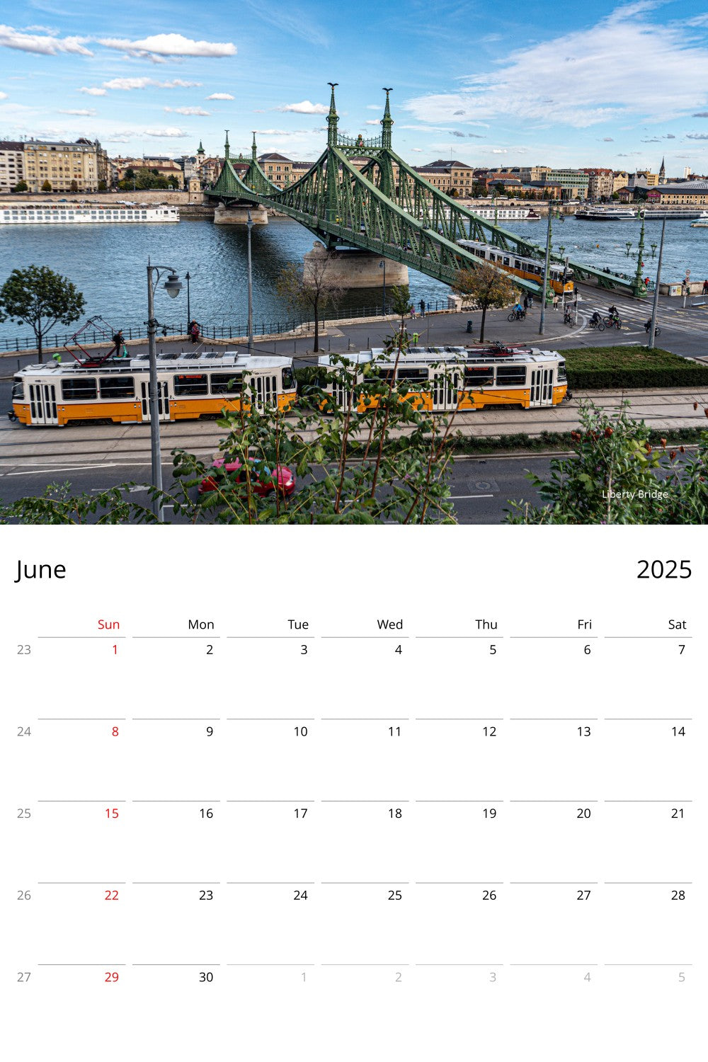 Page of the Budapest Travel Calendar by Istvan Maar Photography in English for US and Canada market