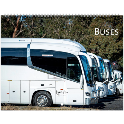 White buses waiting for the next tour. Calendar cover by Istvan Maar Photography.