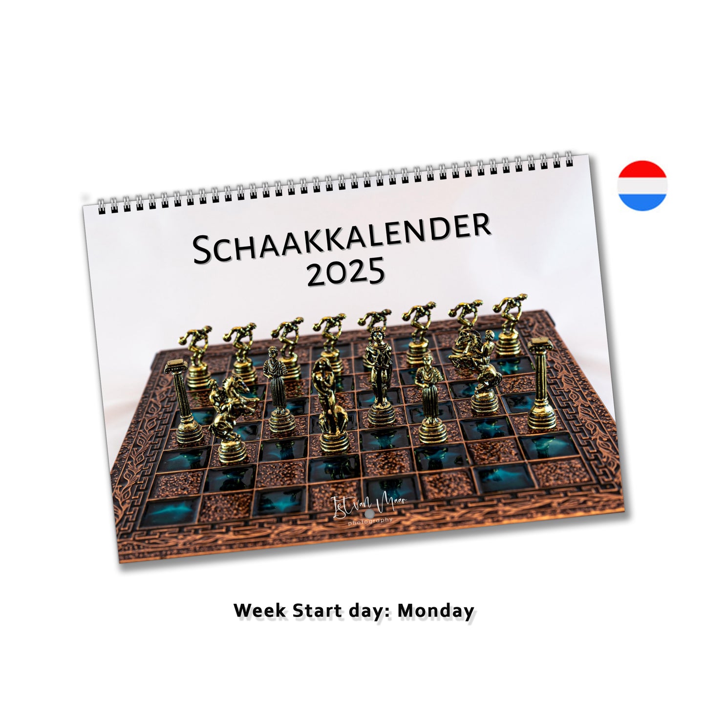 2025 Chess Wall Calendar | A4 Horizontal | Dutch | Week Start Monday | 5084 - Istvan Maar Photography