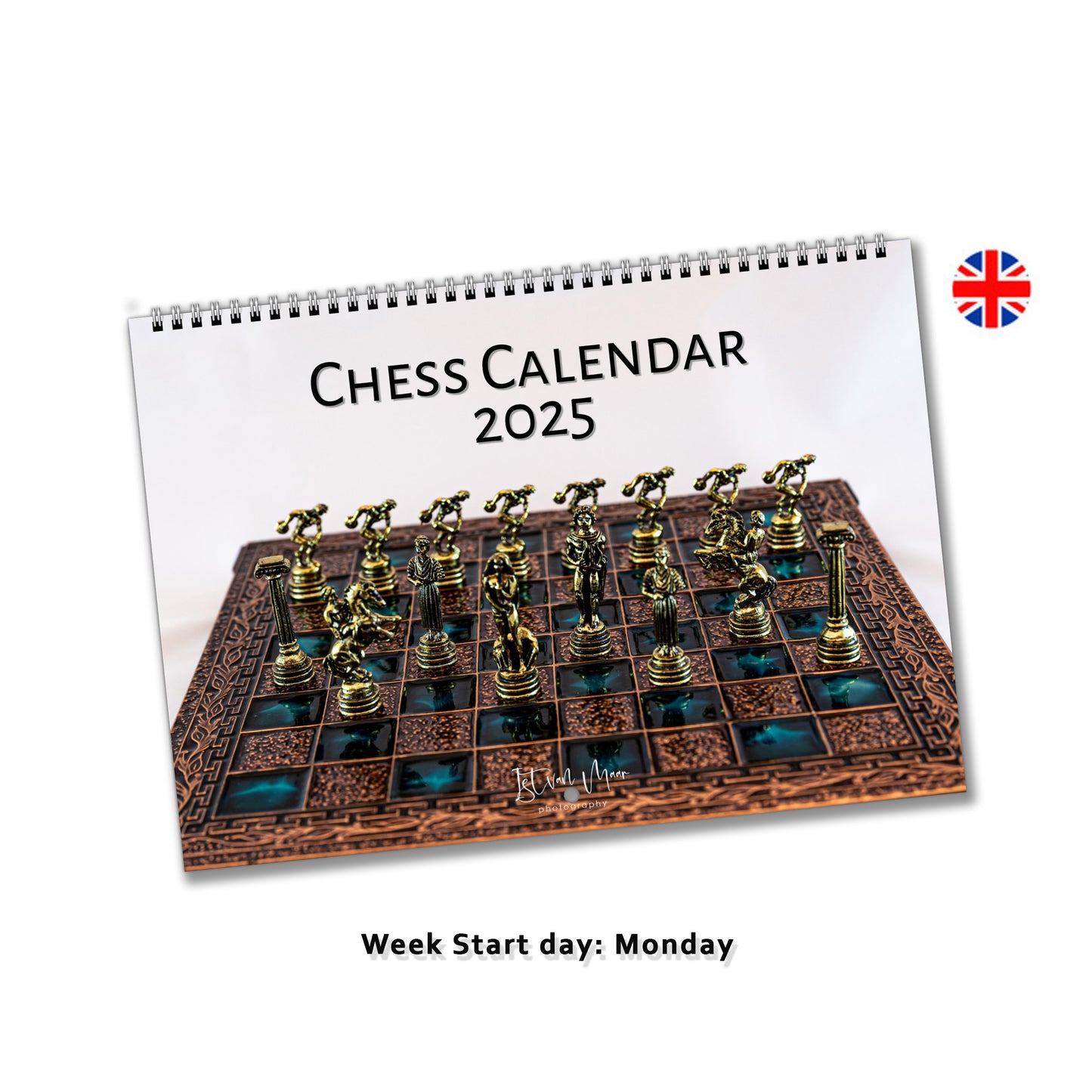 2025 Chess Wall Calendar | A4 Horizontal | English | Week Start Monday | 5084 - Istvan Maar Photography