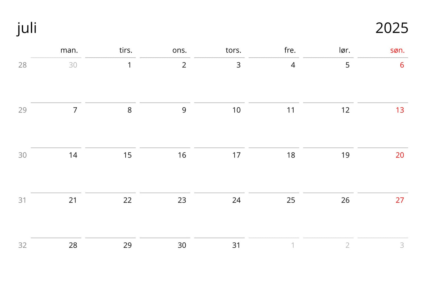 Danish calendar grid