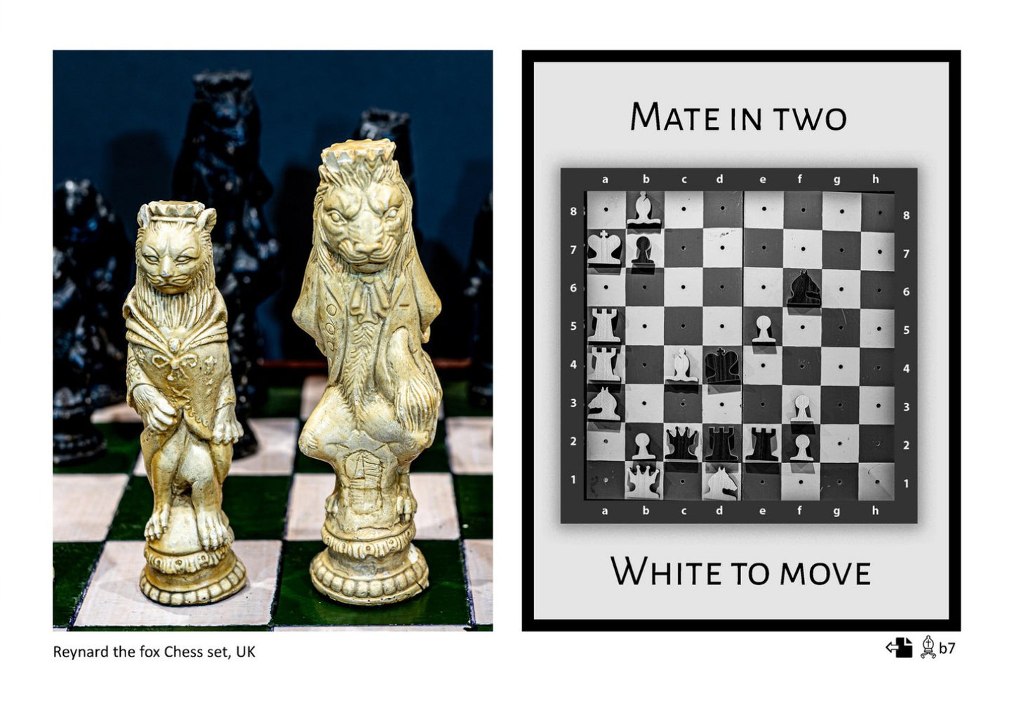 A page of the chess puzzle wall calendar by Istvan Maar Photography  - Reynard the fox chess set