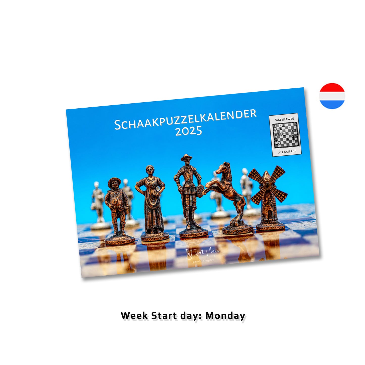 Chess puzzle wall calendar by Istvan Maar Photography in Dutch Week starts on Sunday