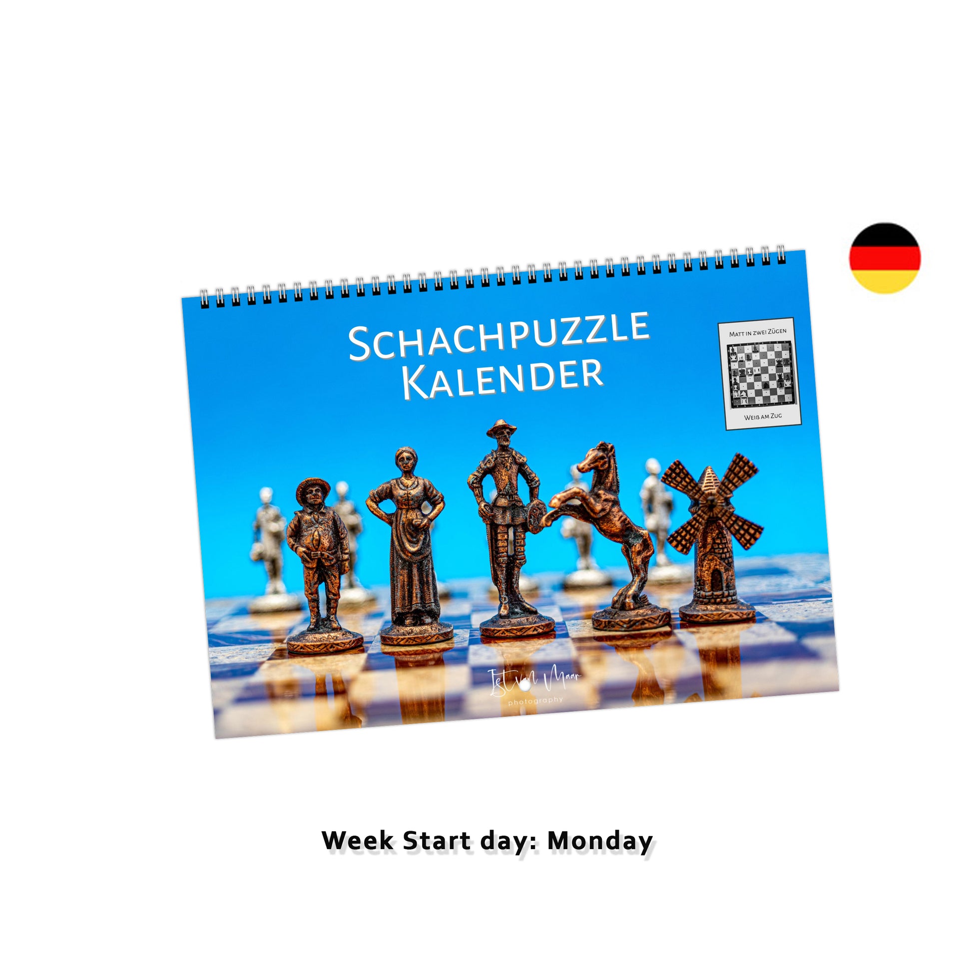 Chess puzzle wall calendar by Istvan Maar Photography in German Week starts on Monday