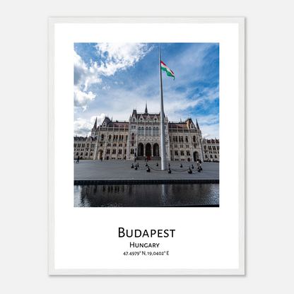 Personalised framed Budapest poster - Parliament of Hungary - white frame - close-up