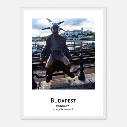 Personalized framed Budapest travel poster - Little Princes - white frame - close-up