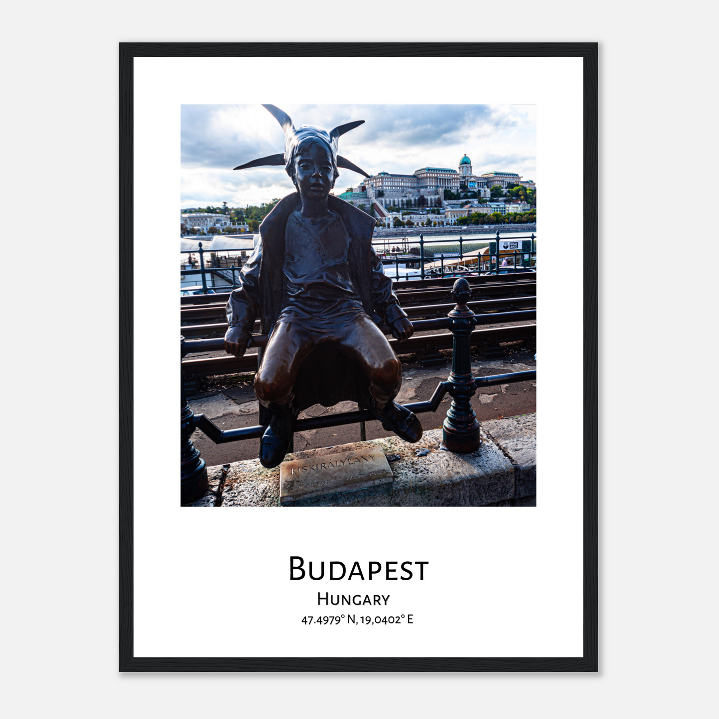 Personalized framed Budapest travel poster - Little Princes - black frame - close-up