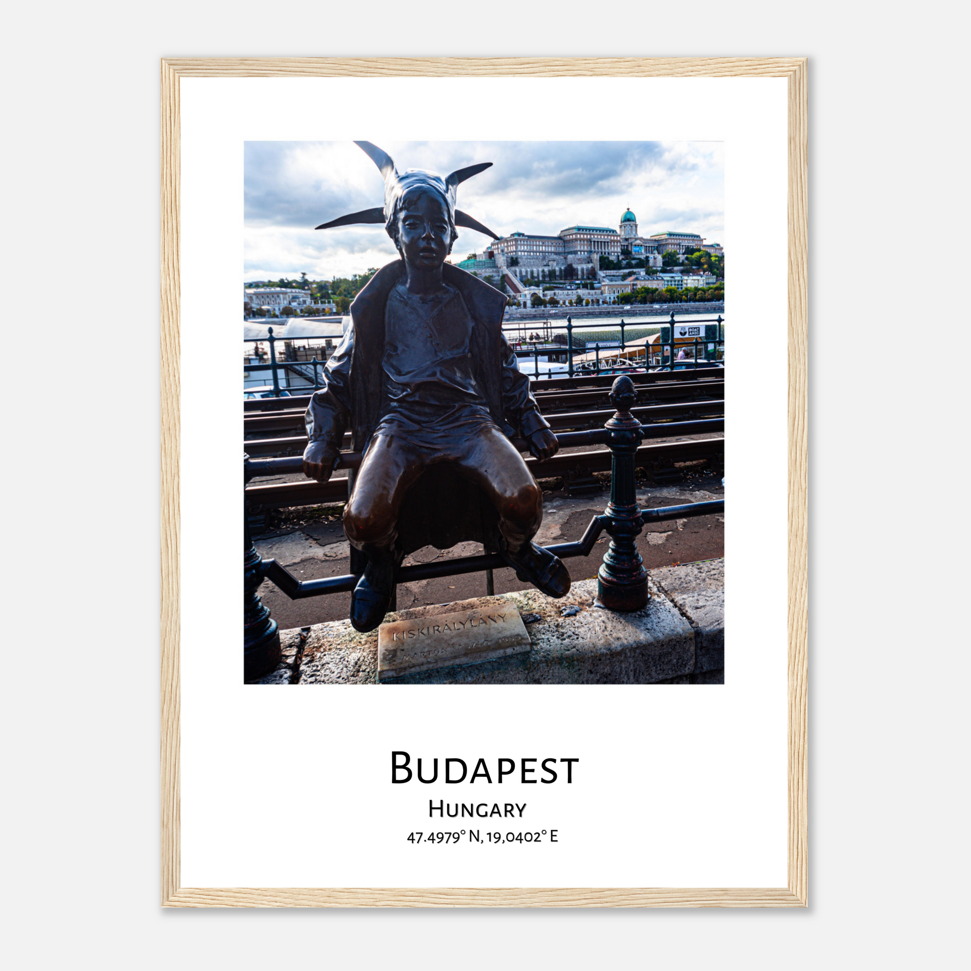 Personalized framed Budapest travel poster - Little Princes - wood frame - close-up