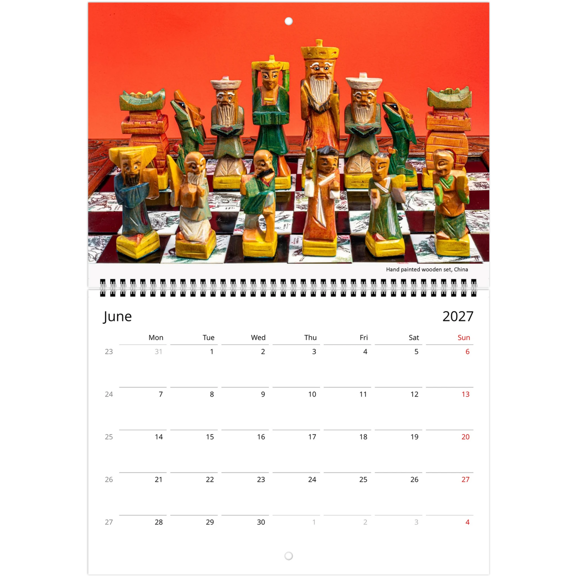 Chess wall calendar by Istvan Maar Photography, featuring chess boards and sets all around the world