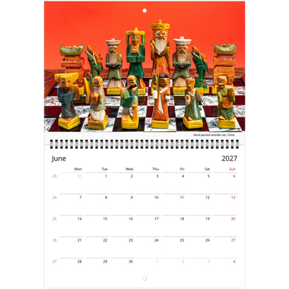 Chess wall calendar by Istvan Maar Photography, featuring chess boards and sets all around the world