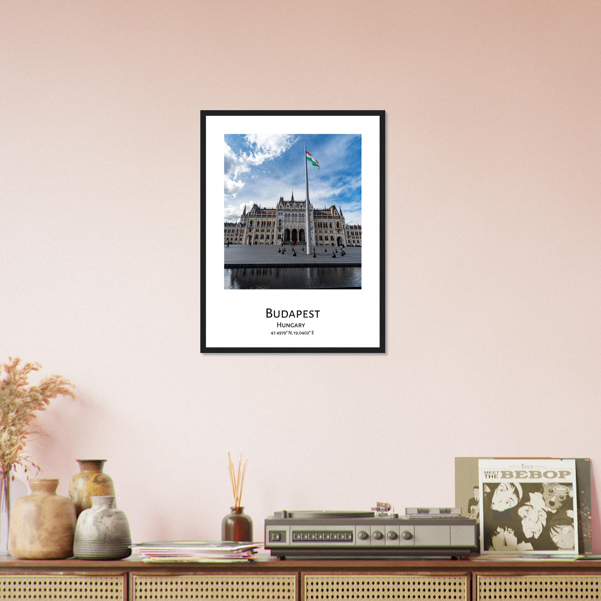 Personalised framed Budapest poster - Parliament of Hungary - black frame - man cave