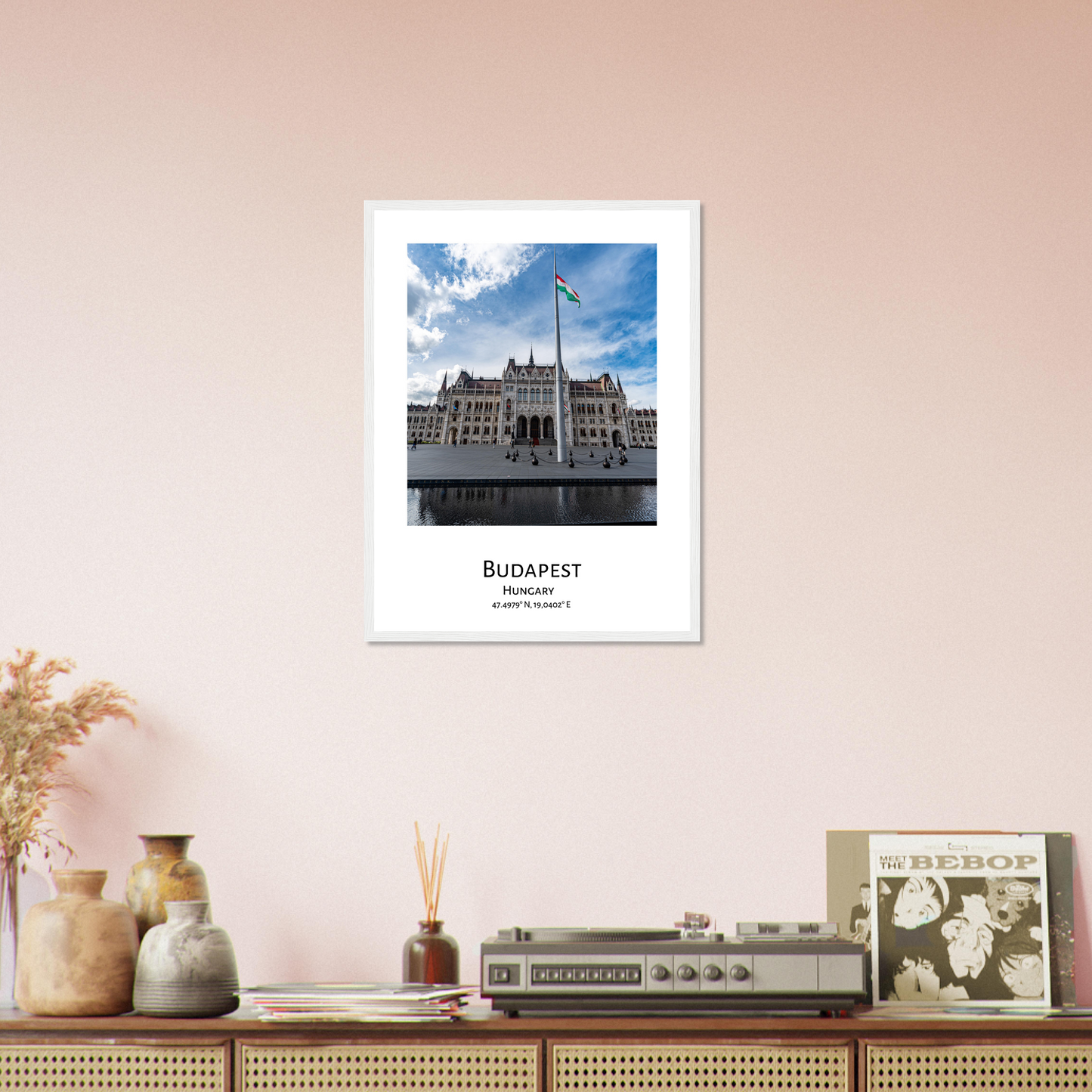 Personalised framed Budapest poster - Parliament of Hungary - white frame - man cave