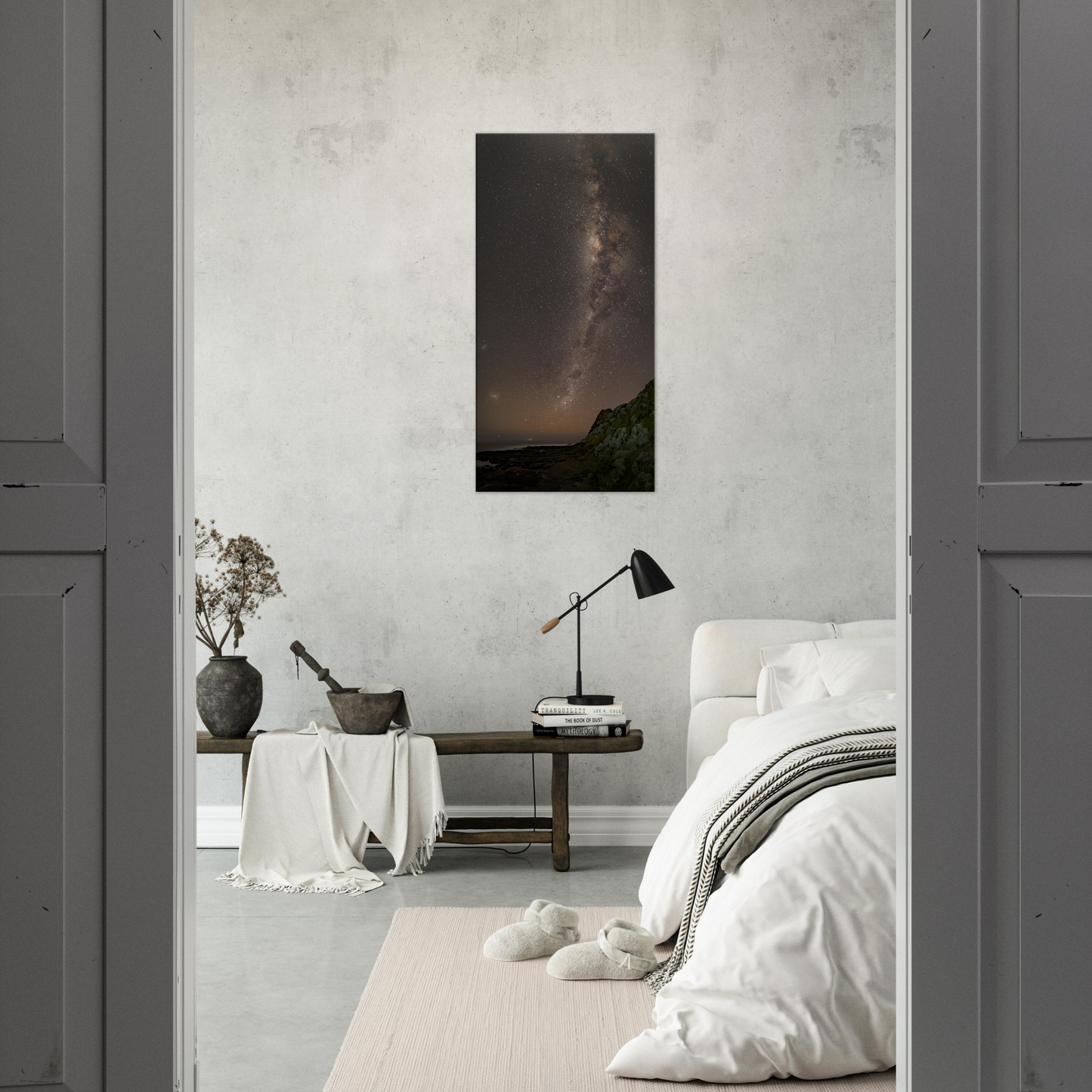 Stretched canvas - milky way astro photo at Flinders Blowhole by Istvan Maar Photography in bedroom