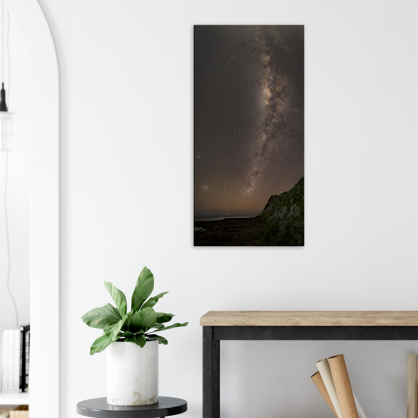 Stretched canvas - milky way astro photo at Flinders Blowhole by Istvan Maar Photography - in living room