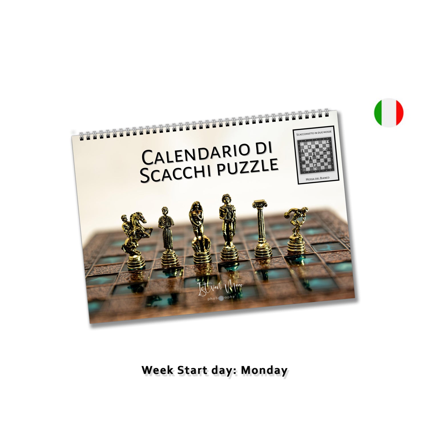 Unique personalised chess puzzle calendar by Istvan Maar Photography in Italian