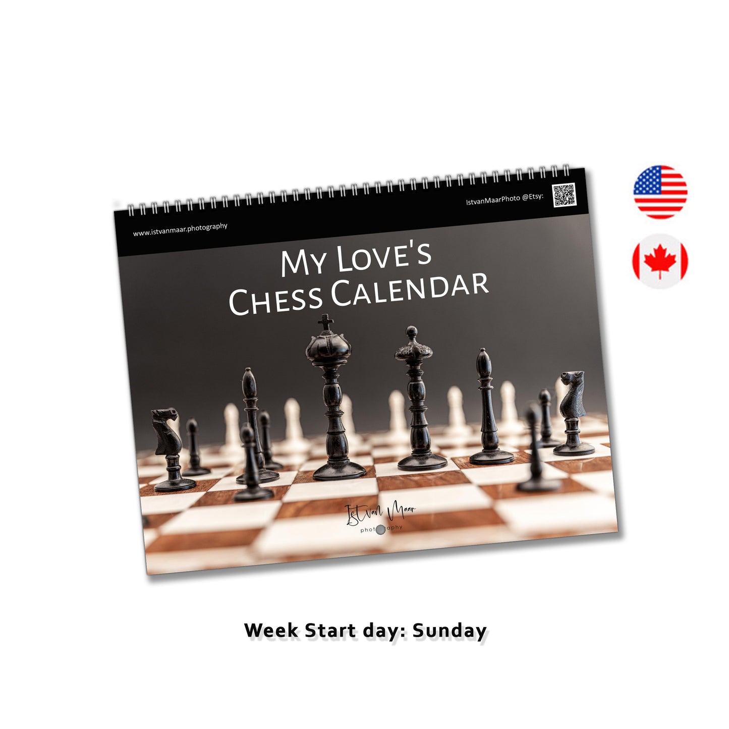 Personalised 2025 Chess Calendar by Istvan Maar Photography in English