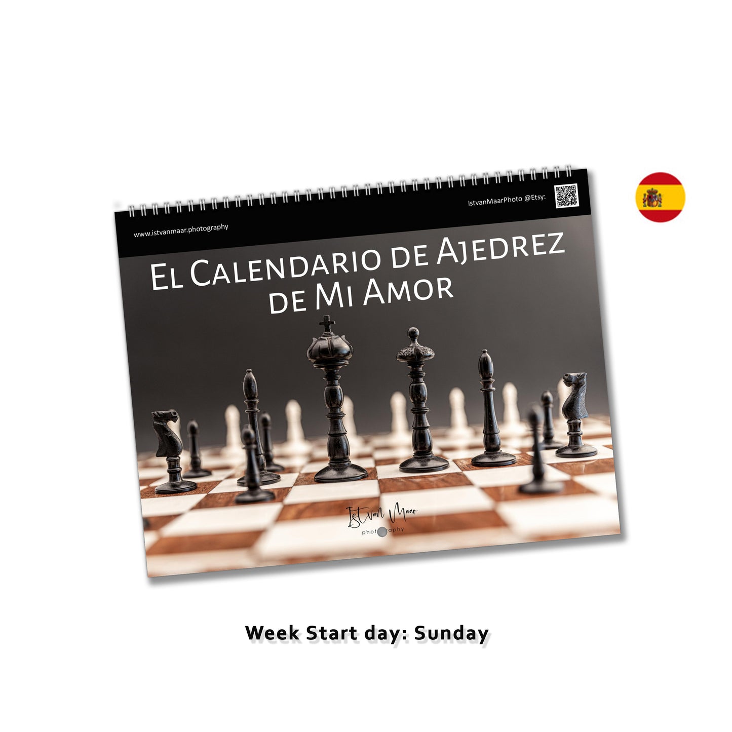 Personalised 2025 Chess Calendar by Istvan Maar Photography in Spanish