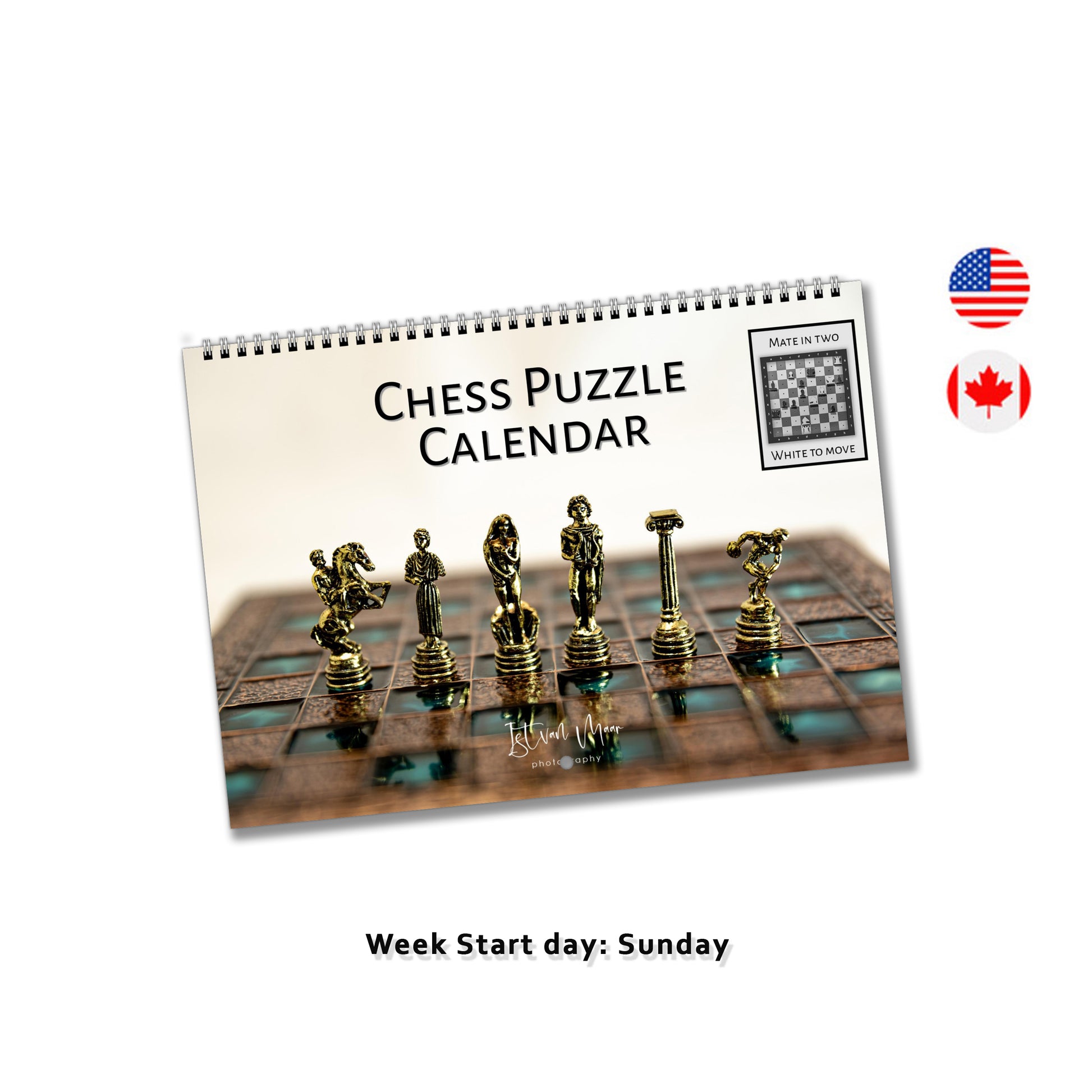 The cover of a Unique personalised chess puzzle calendar by Istvan Maar Photography in English
