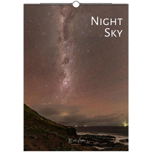 Night sky calendar cover featuring Milky Way, captured in Cape Schanck, VIC, Australia by Istvan Maar Photography.