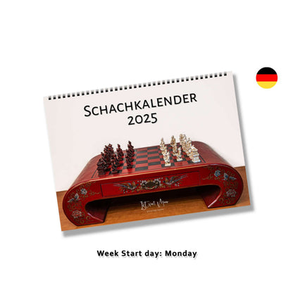 2025 chess wall calendar by Istvan Maar Photography, week starts on Monday, German language