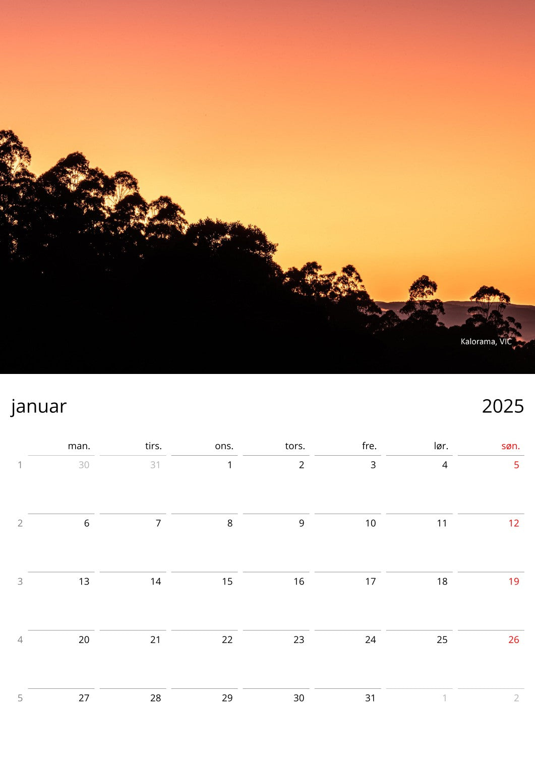 Sunrise and sunset monthly wall calendar by Istvan Maar Photography - monthly page