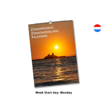 Sunrise and sunset monthly wall calendar by Istvan Maar Photography in Dutch Week starts on Monday