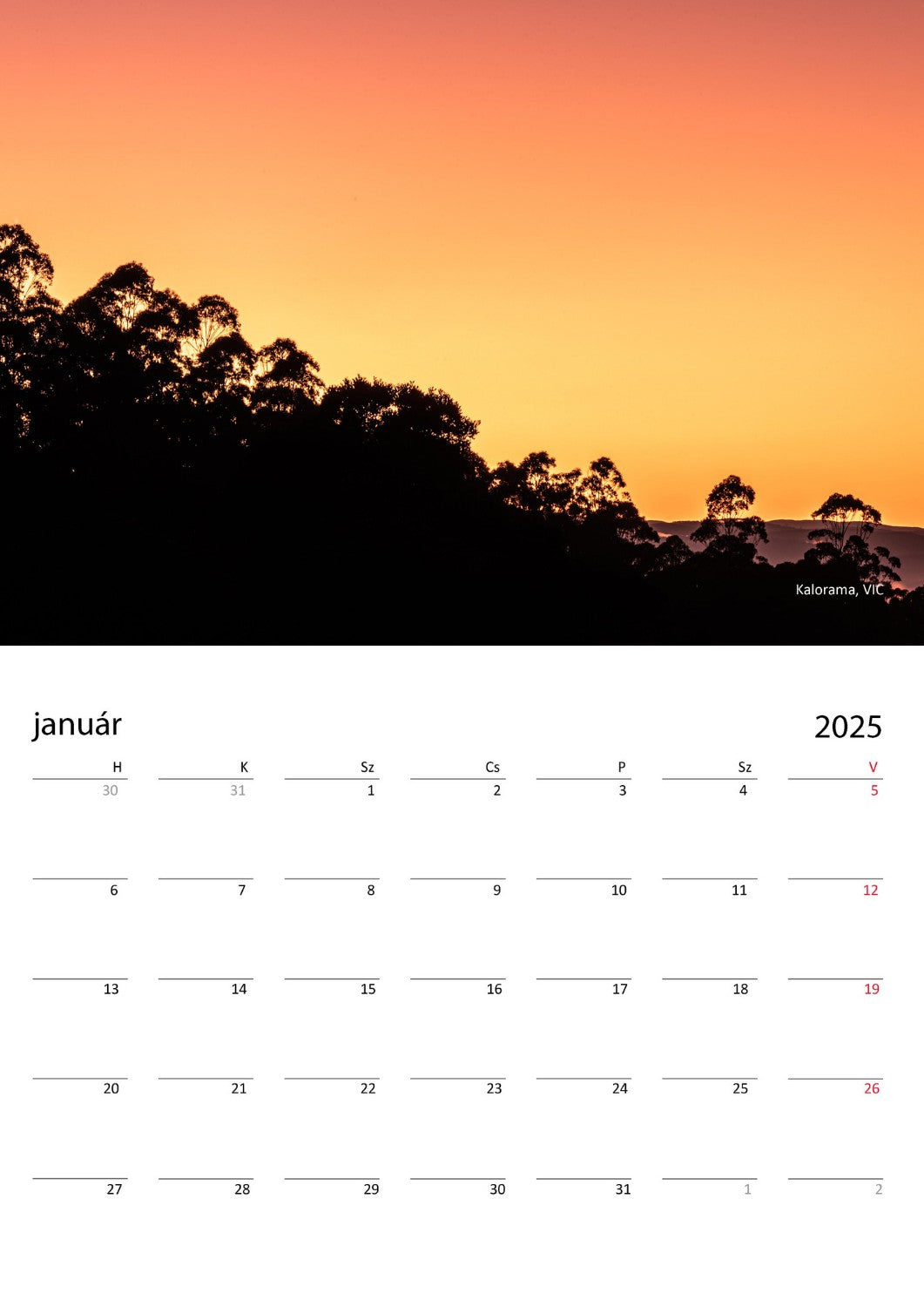 2025 Sunrise, Sunset Wall Calendar  | A3 Vertical | Hungarian | Week Start Monday | 2221