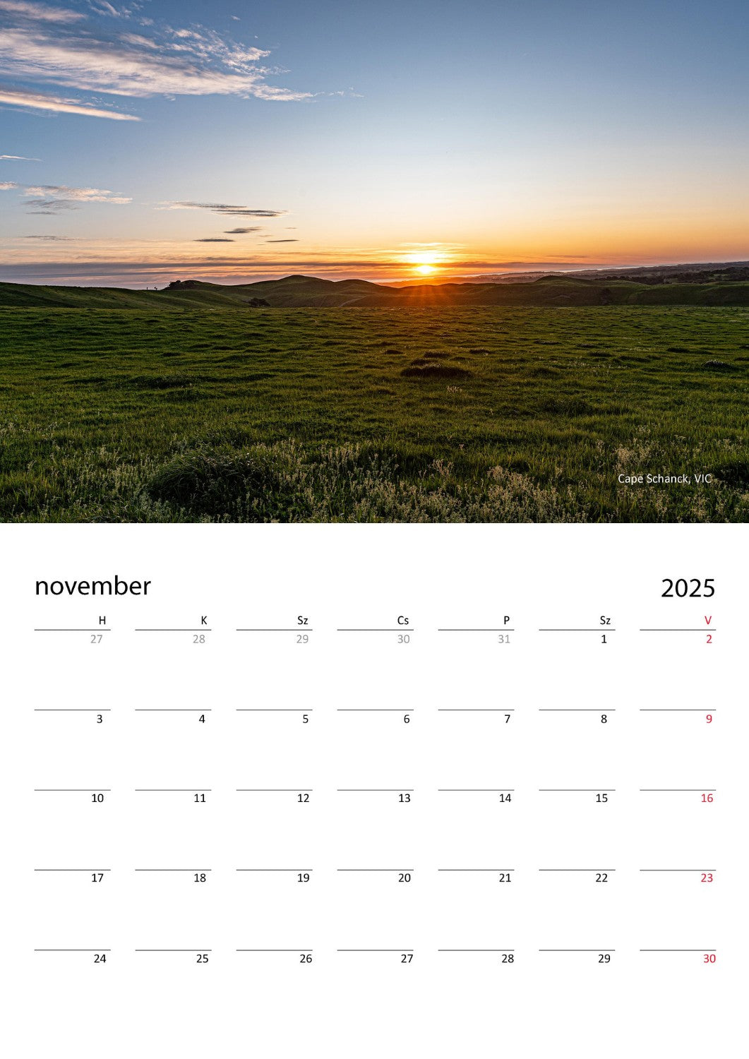 2025 Sunrise, Sunset Wall Calendar  | A3 Vertical | Hungarian | Week Start Monday | 2221