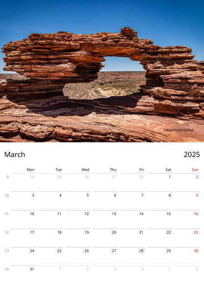 Personalised Western Australia Wall Calendar by Istvan Maar Photography Starts by Monday - 2025 March