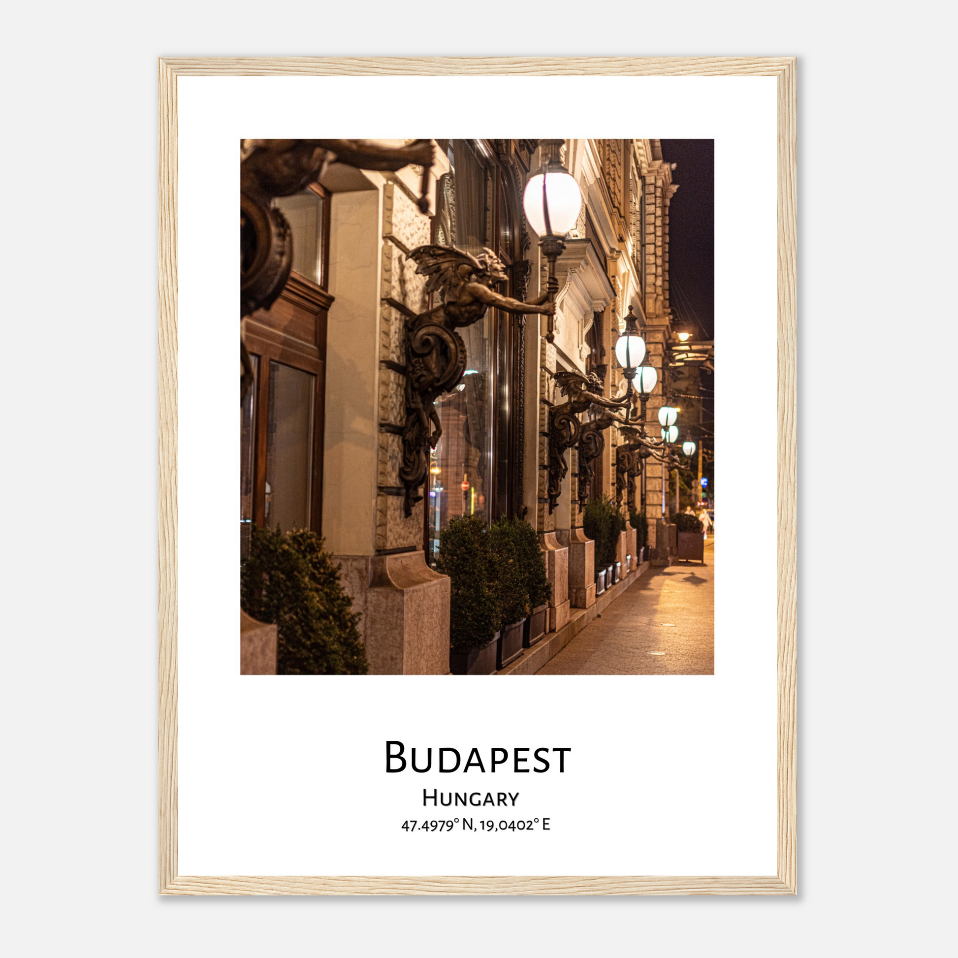 Personalized framed Budapest travel poster - Street of Budapest - wood frame - close-up