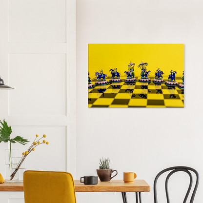 Enamel Chess Set canvas – wall hanging detail in study setting