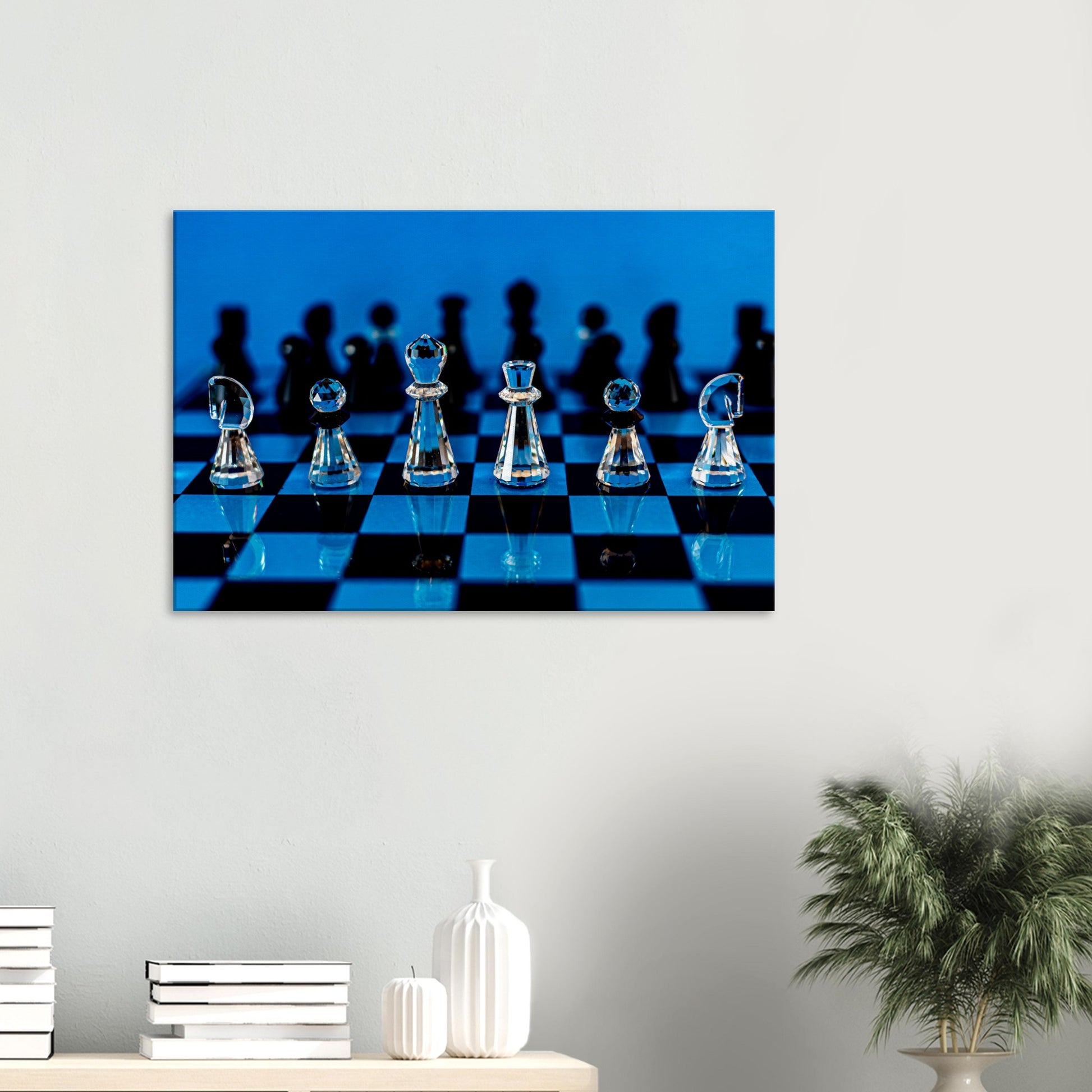 Swarovski Crystal Chess Set Canvas by Istvan Maar Photography, blue background - study