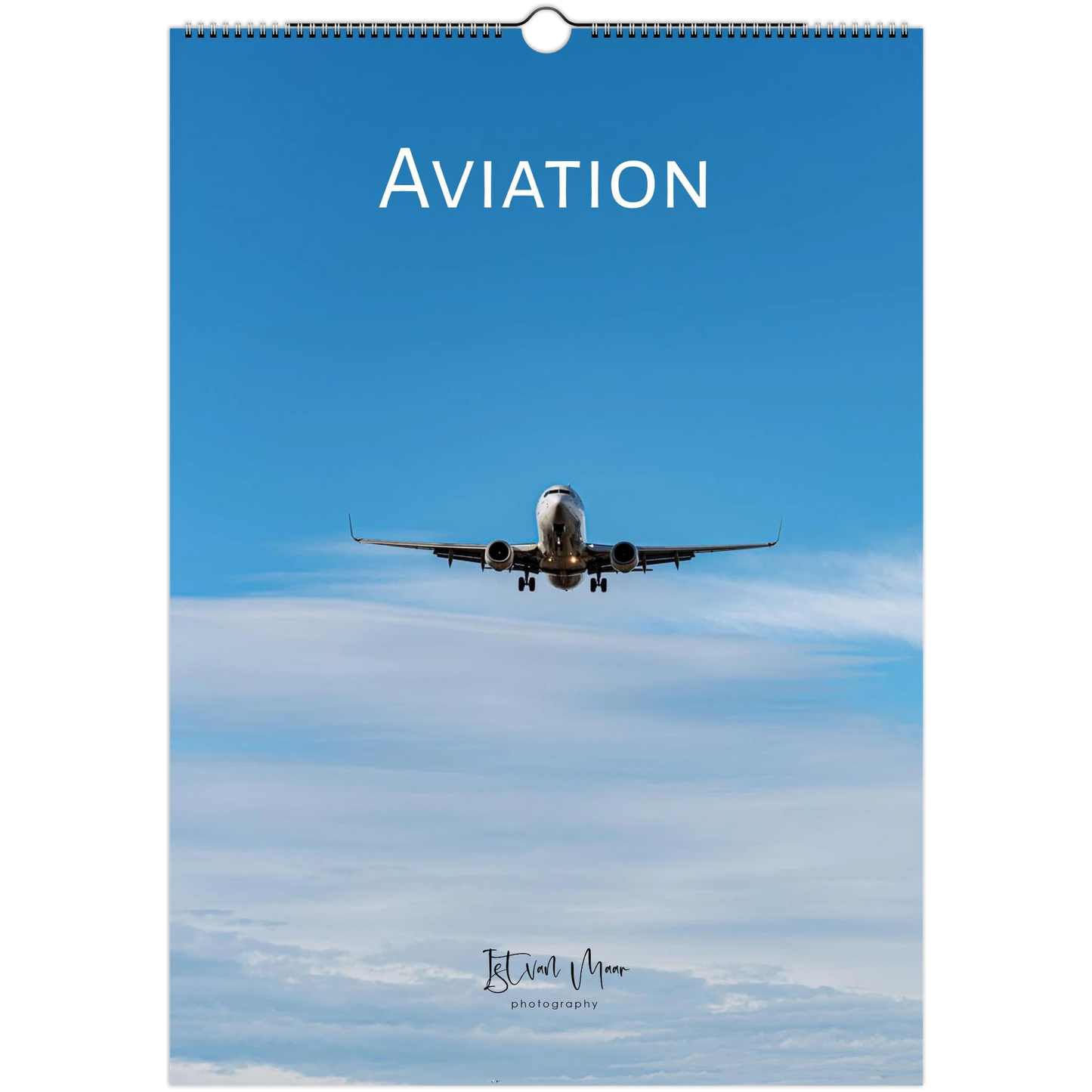 Calendar cover with an airplane flying in the sky and the word 'AVIATION' at the top.