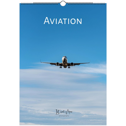 Calendar cover with an airplane flying in the sky and the word 'AVIATION' at the top.