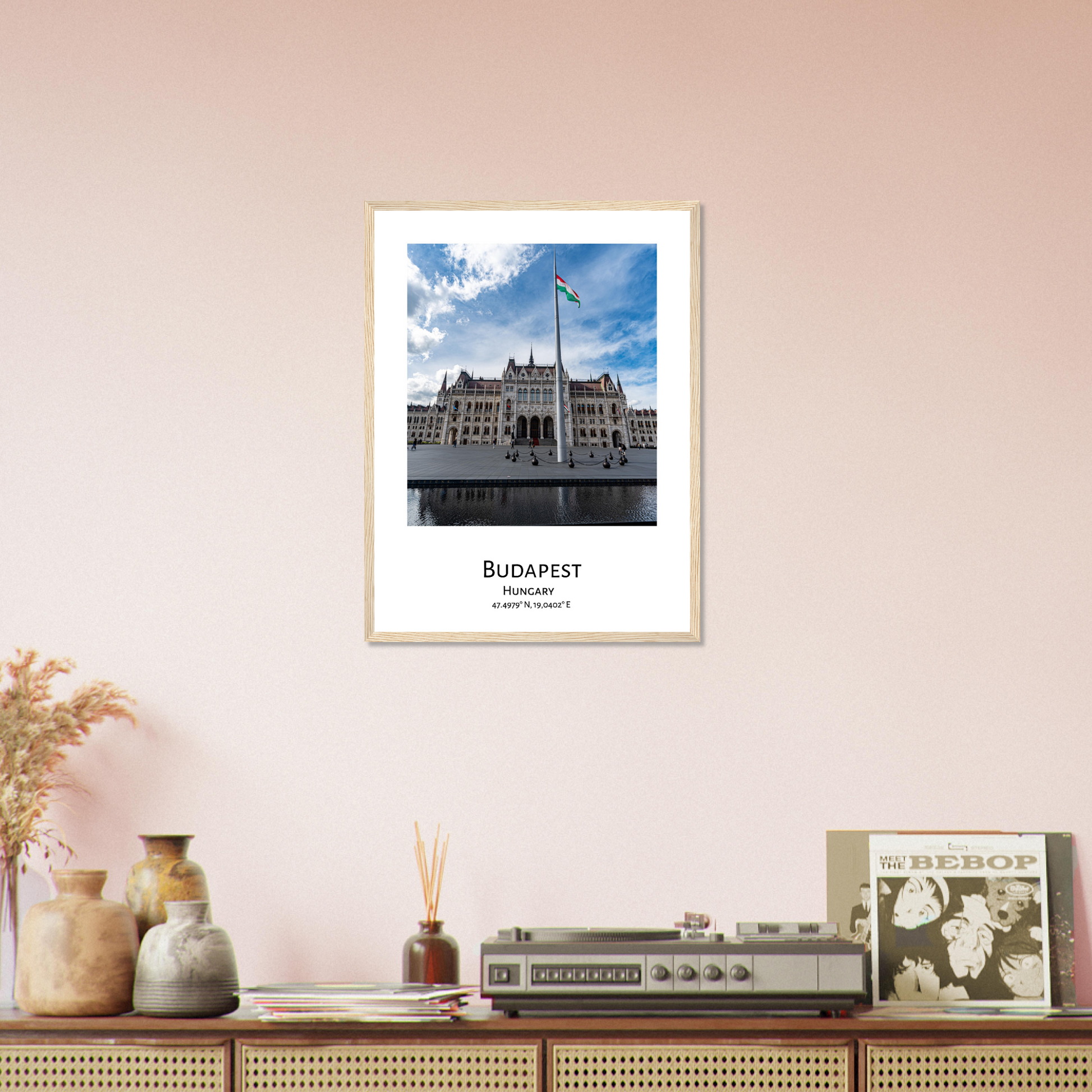 Personalised framed Budapest poster - Parliament of Hungary - wood frame - man cave