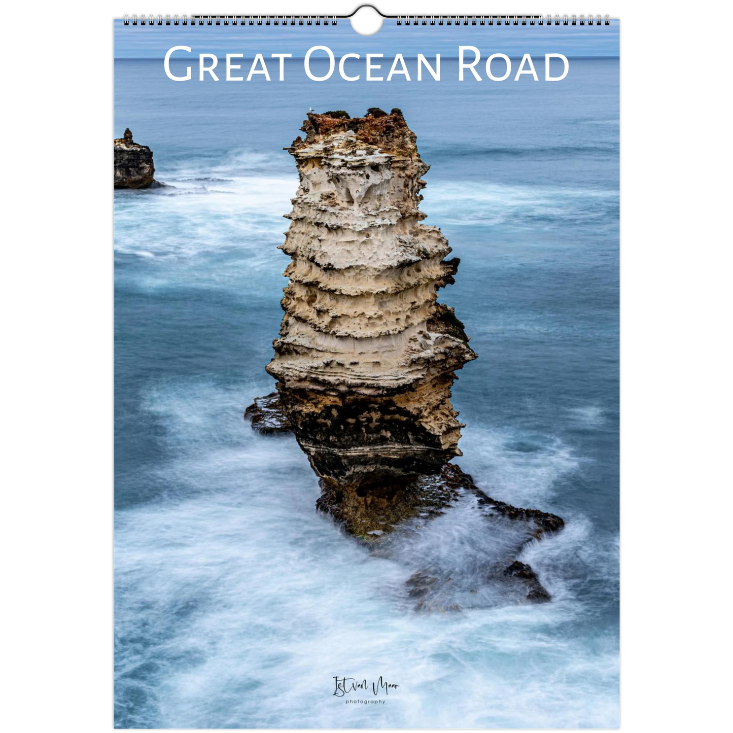 Calendar cover featuring a rock formation on Great Ocean Road with ocean waves.