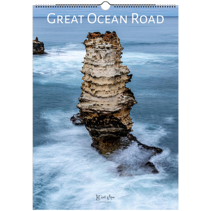 Calendar cover featuring a rock formation on Great Ocean Road with ocean waves.