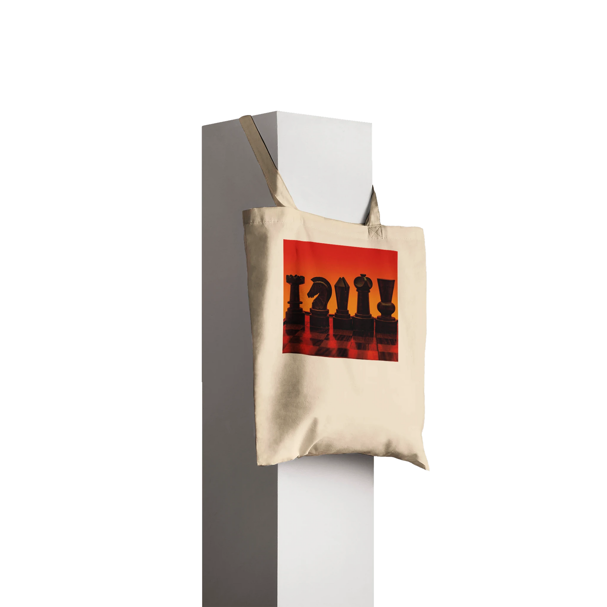Personalised Chess Tote Bag – Silhouette Chess Pieces on Red Background – Fine Art Photography