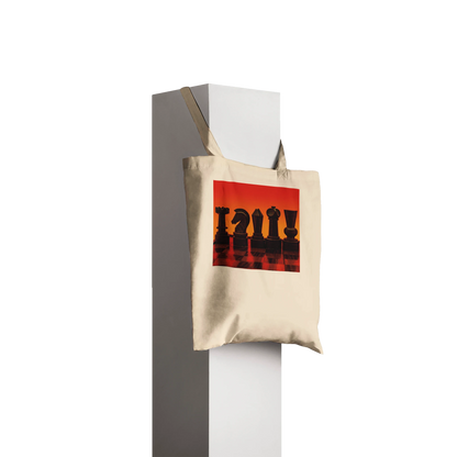 Personalised Chess Tote Bag – Silhouette Chess Pieces on Red Background – Fine Art Photography