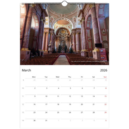 2027 Beautiful Churches Wall Calendar - monthly spread with church interior photography