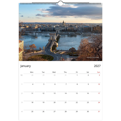 2027 Budapest Wall Calendar - monthly spread with Budapest cityscape photography