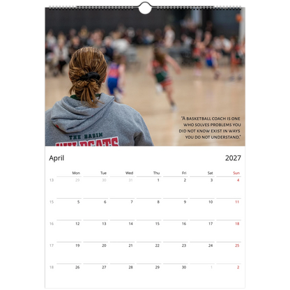 2027 Wall Calendar for the Best Basketball Coach – monthly spread with basketball action photography