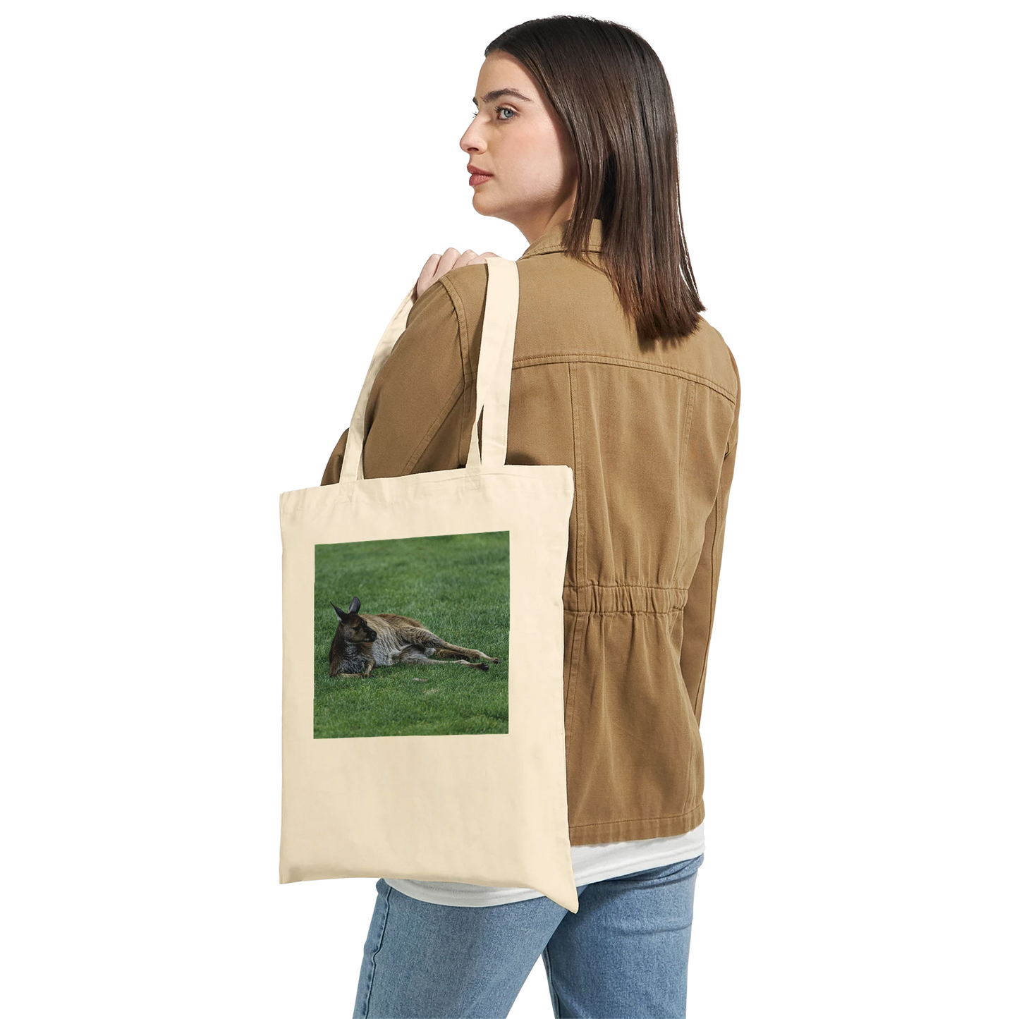 Lazy lounging kangaroo tote bag in natural canvas – Australian wildlife art print by Istvan Maar Photography