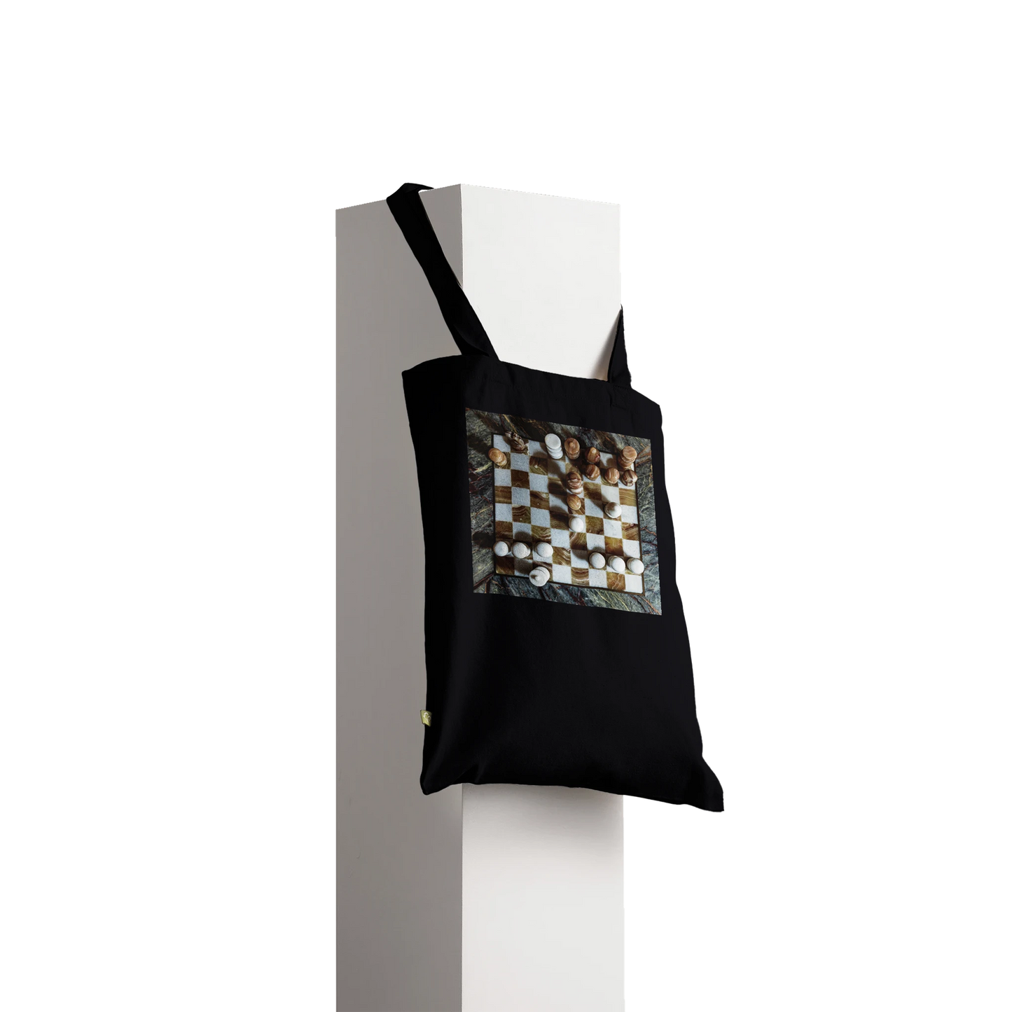 Carved from the Earth marble chess set tote bag — Classic Black