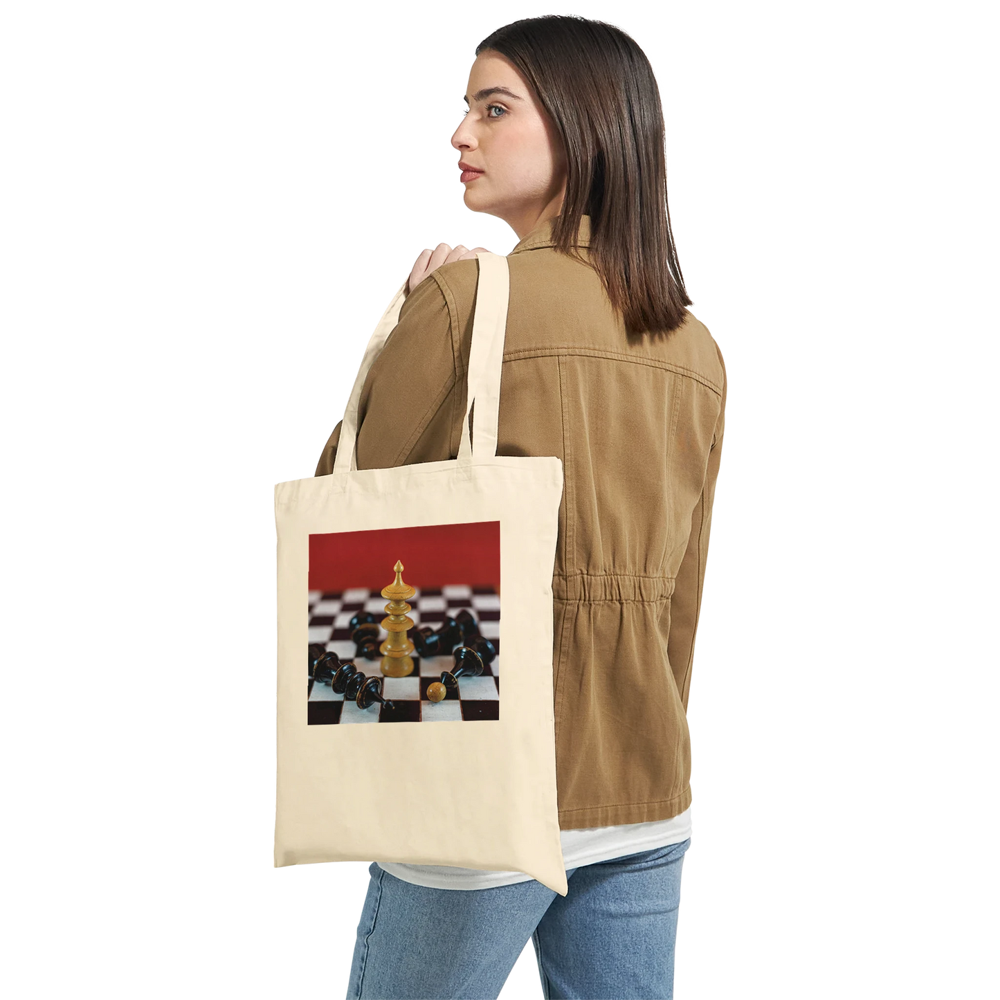 Vienna Chess Set Tote Bag Natural Premium lifestyle – chess queen victory print