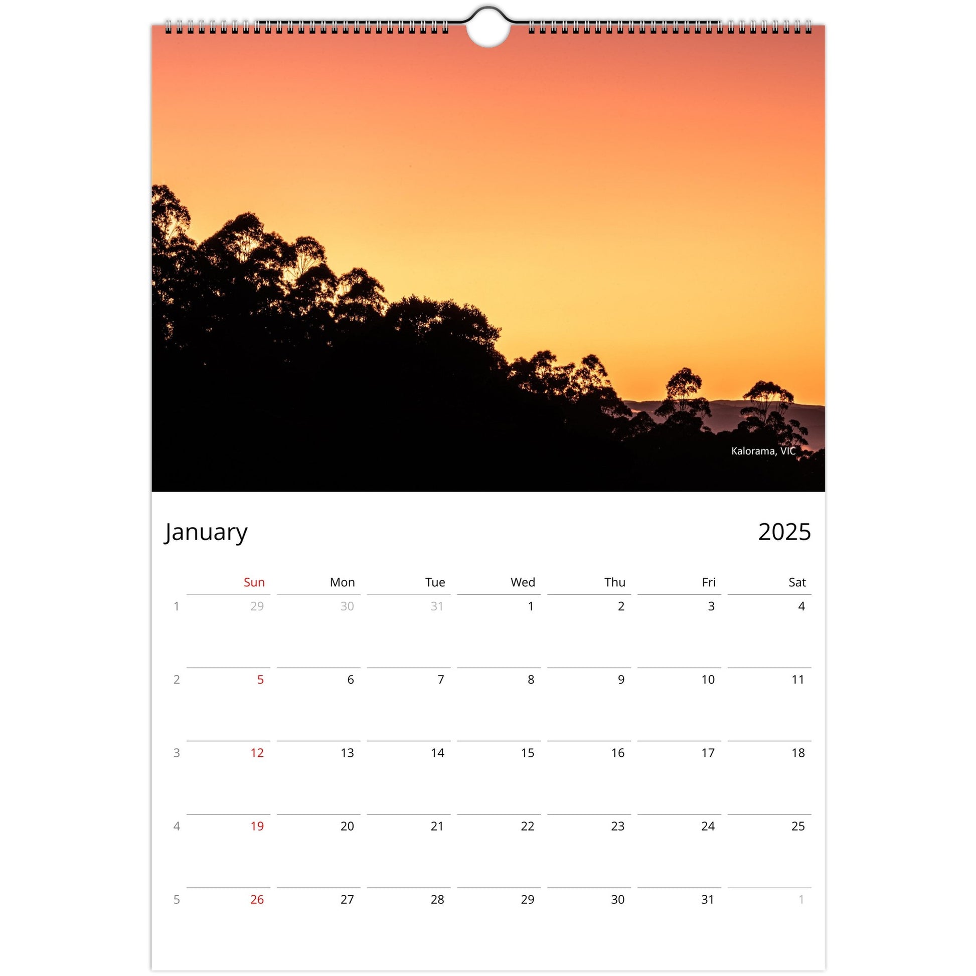 Sunrise and sunset monthly wall planner by Istvan Maar Photography