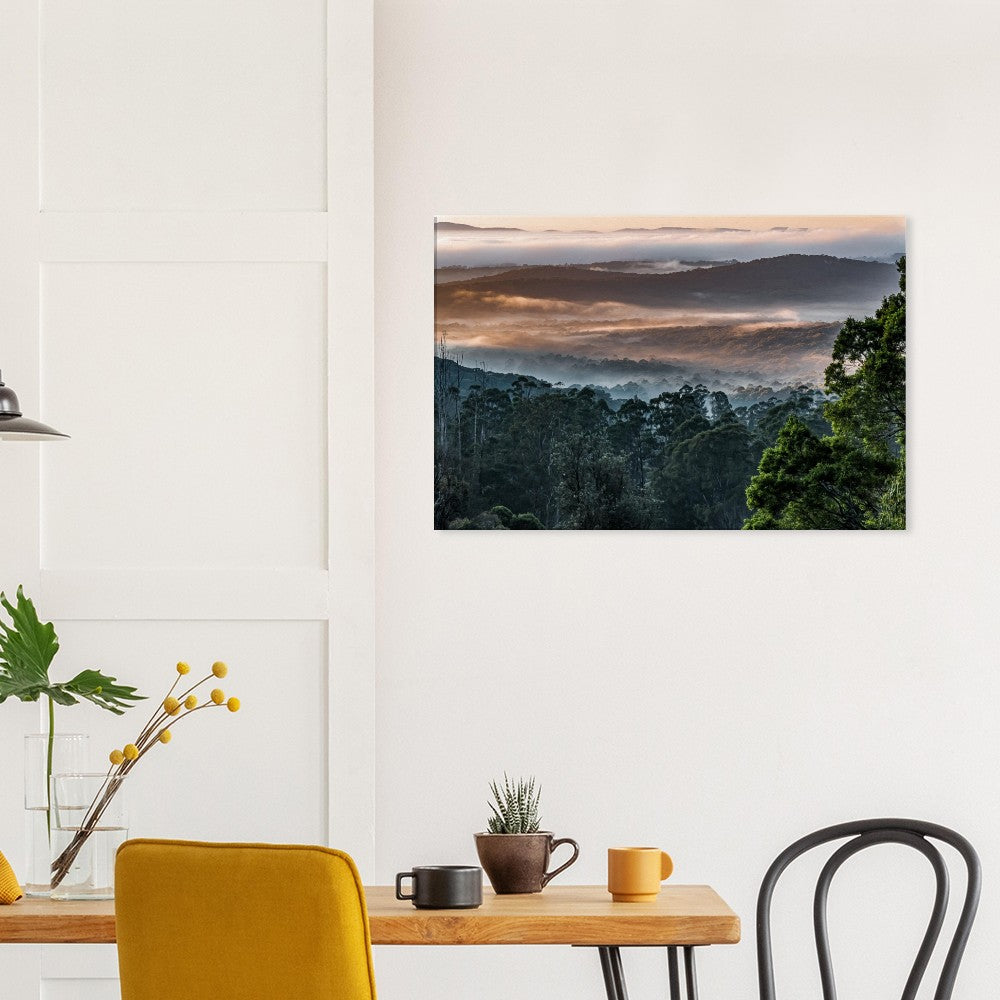 Misty Mountain Ash Foggy Forest Canvas - in dining