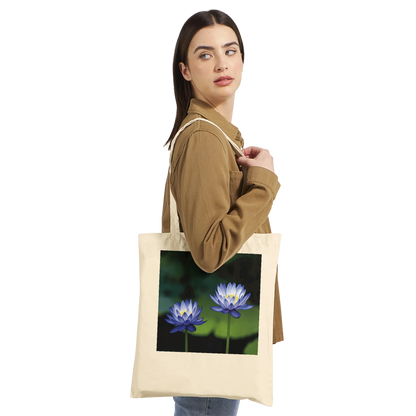 Water Lilies Canvas Tote Bag – Blue Lotus Art Print – Floral Gift for Nature Lovers